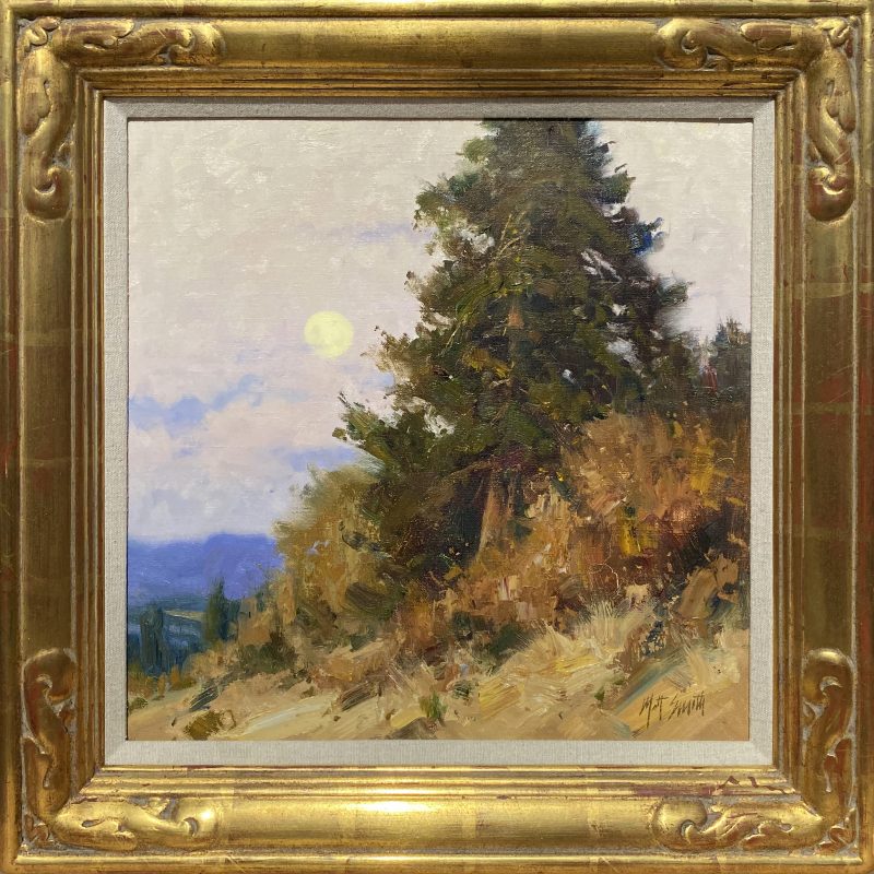 Matt Smith Autumn Moon mountain pine tree sky western landscape oil painting framed