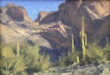 Matt Smith Bulldog Canyon Arizona desert wash cacti cactus saguaro mountains desert landscape oil painting
