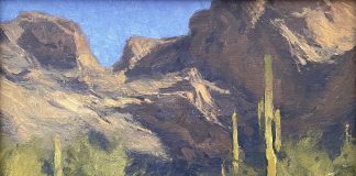 Matt Smith Bulldog Canyon Arizona desert wash cacti cactus saguaro mountains desert landscape oil painting