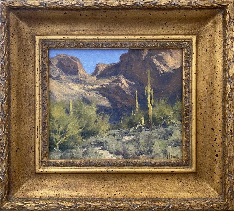 Matt Smith Bulldog Canyon Arizona desert wash cacti cactus saguaro mountains desert landscape oil painting framed