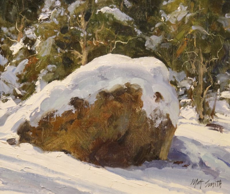 Matt Smith First Snow rock mountain snow trees wilderness landscape oil painting