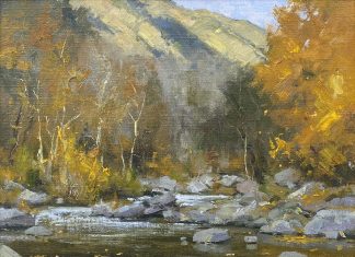 Matt Smith Oak Creek Autumn stream river brook Arizona mountain fall leaves western landscape oil painting