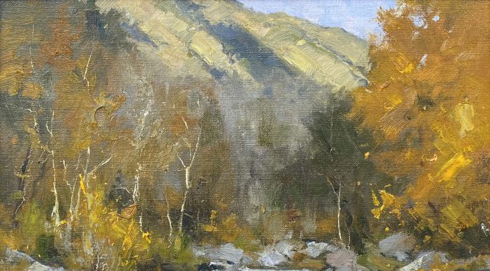 Matt Smith Oak Creek Autumn stream river brook Arizona mountain fall leaves western landscape oil painting