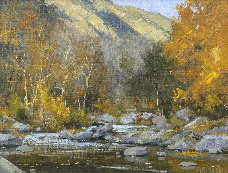 Matt Smith Oak Creek Autumn stream river brook Arizona mountain fall leaves western landscape oil painting