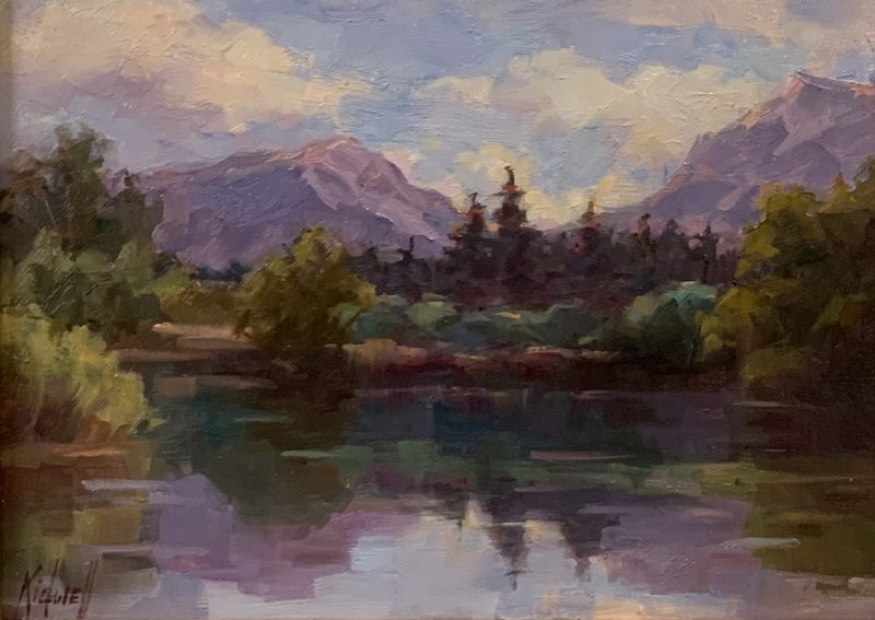 Cristy Kidwell Mountain Retreat lake mountains pine tree landscape oil painting