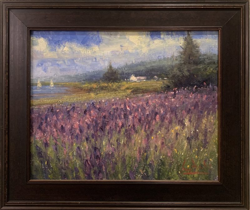 George Van Hook Wild Iris flower field landscape oil painting framed
