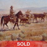 Jim Norton Eatin Dust Cowboy horse cattle drive cow equine ranch western oil painting sold