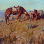 Jim Norton The Scout Native American Indian horse saddle telescope western oil painting