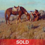 Jim Norton The Scout Native American Indian horse saddle telescope western oil painting sold