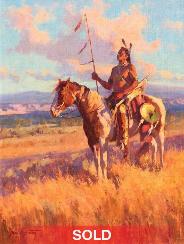 Jim Norton Sunset On A Proud People Native American Horse plains western oil landscape painting clouds sold