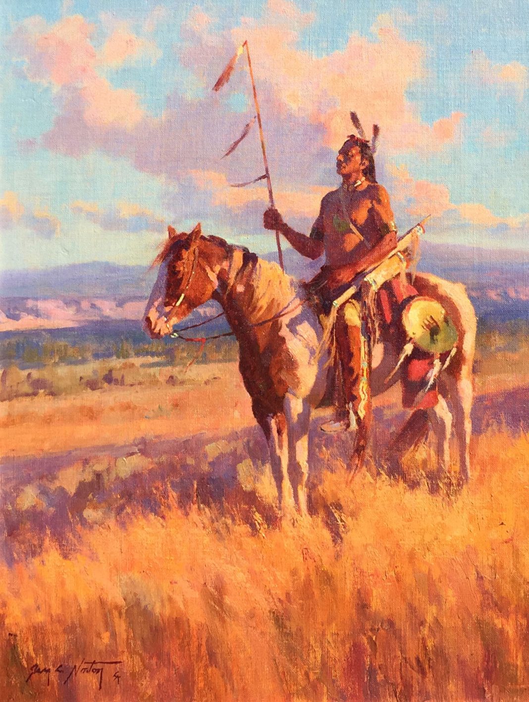 Jim Norton Sunset On A Proud People Native American Horse plains western oil landscape painting clouds
