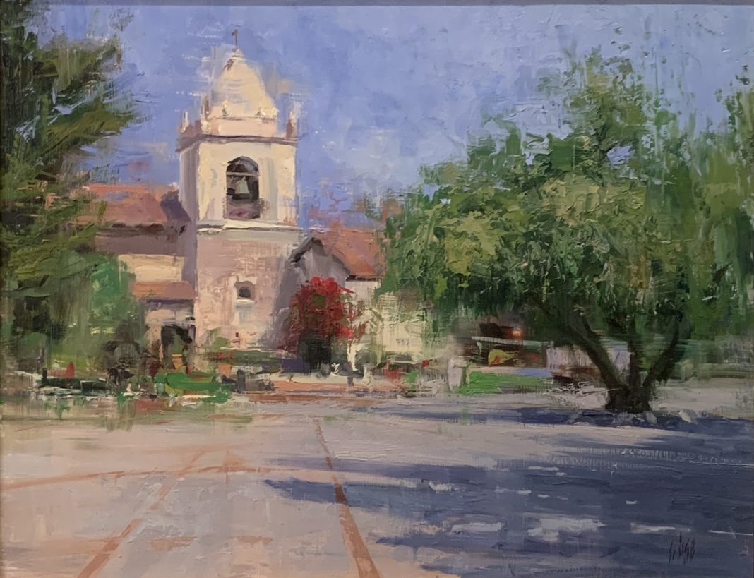 Mike Wise Carmel Courtyard mission California architecture oil painting