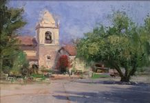 Mike Wise Carmel Courtyard mission California architecture oil painting