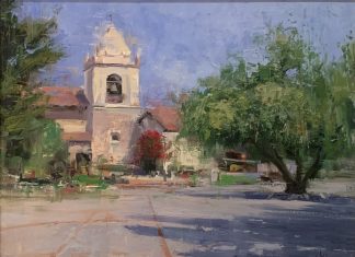 Mike Wise Carmel Courtyard mission California architecture oil painting