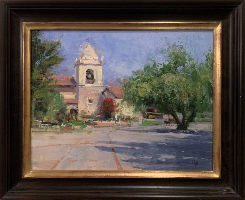 Mike Wise Carmel Courtyard mission California architecture oil painting framed