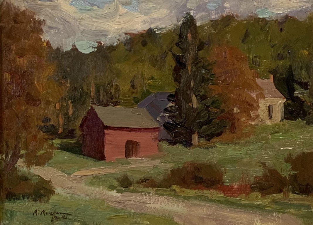 Ron Rencher Vermont Bennington barn trees mountain landscape oil painting