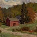 Ron Rencher Vermont Bennington barn trees mountain landscape oil painting