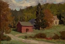 Ron Rencher Vermont Bennington barn trees mountain landscape oil painting