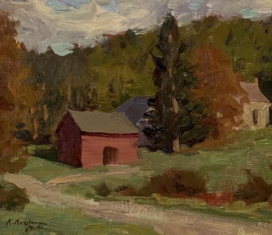 Ron Rencher Vermont Bennington barn trees mountain landscape oil painting