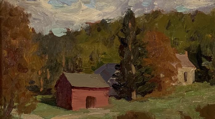 Ron Rencher Vermont Bennington barn trees mountain landscape oil painting