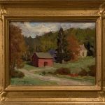Ron Rencher Vermont Bennington barn trees mountain landscape oil painting framed
