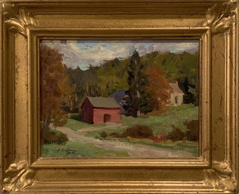 Ron Rencher Vermont Bennington barn trees mountain landscape oil painting framed