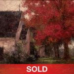 Todd Williams Country Church changing of season red maple tree landscape oil painting sold
