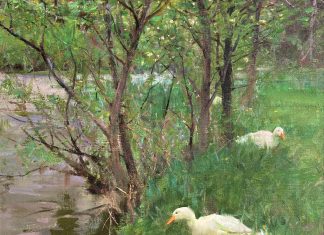 Spring Kerry's Creek duck goose geese stream river landscape wildlife oil painting