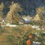 Loren Entz Early Snow pumpkins hay snow landscape oil painting