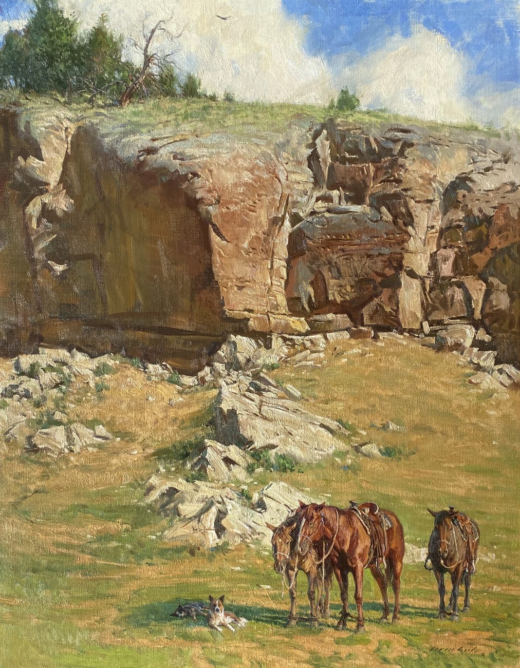 Loren Entz Faithful Standbys horse dog western landscape oil painting
