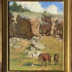 Loren Entz Faithful Standbys horse dog western landscape oil painting framed