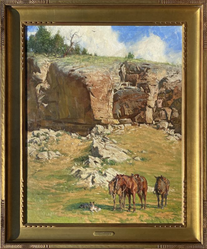 Loren Entz Faithful Standbys horse dog western landscape oil painting framed