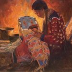 Loren Entz First son Native American Indian portrait figure figurative baby cradle board western landscape oil painting