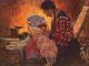 Loren Entz First son Native American Indian portrait figure figurative baby cradle board western landscape oil painting