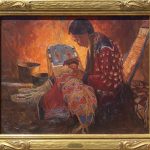 Loren Entz First son Native American Indian portrait figure figurative baby cradle board western landscape oil painting framed