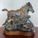 Loren Entz Rush Hour horse rabbit hare action western bronze sculpture