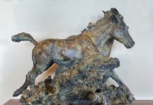 Loren Entz Rush Hour horse rabbit hare action western bronze sculpture