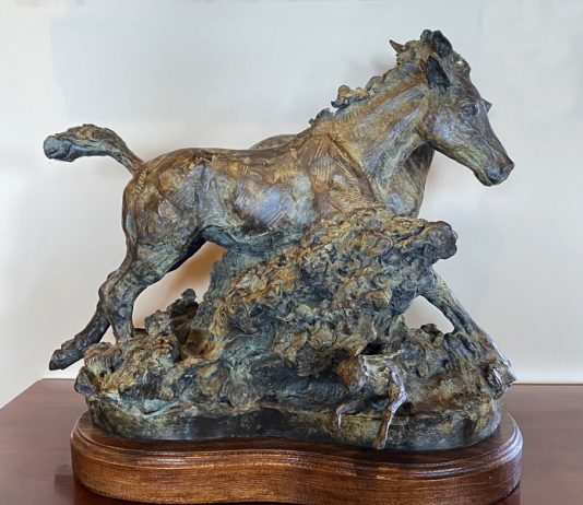 Loren Entz Rush Hour horse rabbit hare action western bronze sculpture