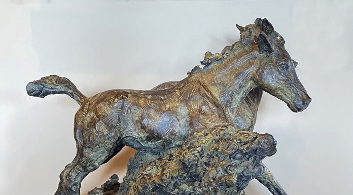 Loren Entz Rush Hour horse rabbit hare action western bronze sculpture