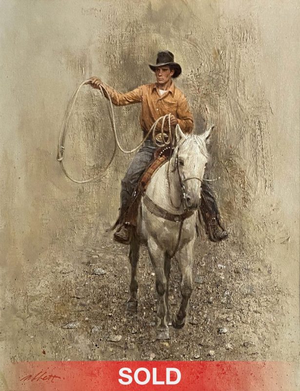 Robert Abbett The Roper cowboy horseback horse roping western oil painting sold