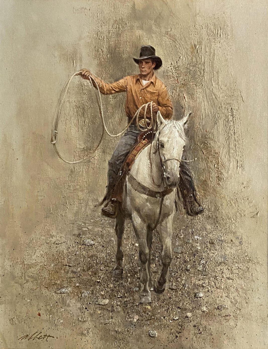 Robert Abbett The Roper cowboy horseback horse roping western oil painting