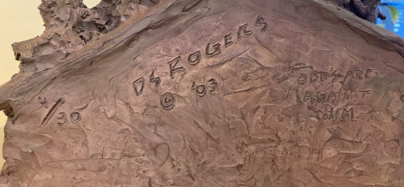 Scott Rogers Odds Are Against Him cowboy plainsman trapper arrows protecting log cabin western bronze sculpture back