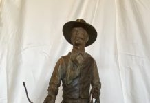 Bill Nebeker Comes A Horseman Native American Indian figure figurative buffalo skull western bronze sculpture