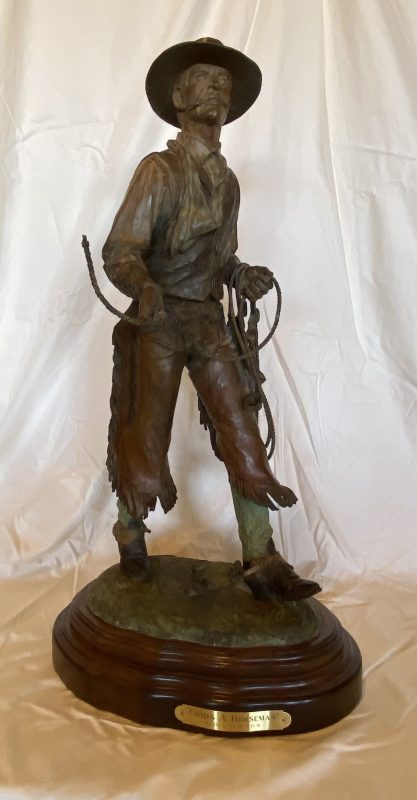 Bill Nebeker Comes A Horseman Native American Indian figure figurative buffalo skull western bronze sculpture profile