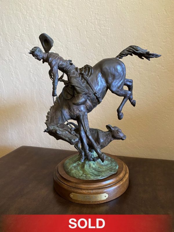 Bill Nebeker Hit and Run cowboy bucking horse cow crash cowboy western bronze sculpture sold