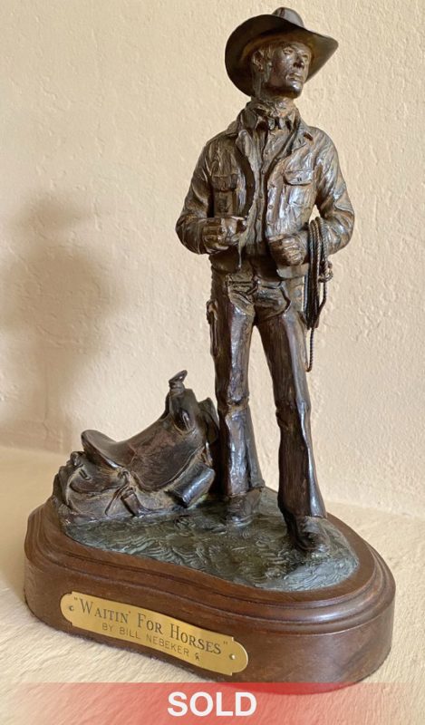 Bill Nebeker Waitin For Horses cowboy saddle ranch western bronze sculpture