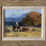 Bruce Greene "Brining Them In" cowboy cattle cow ranch horse equine herd rounding up western oil painting framed