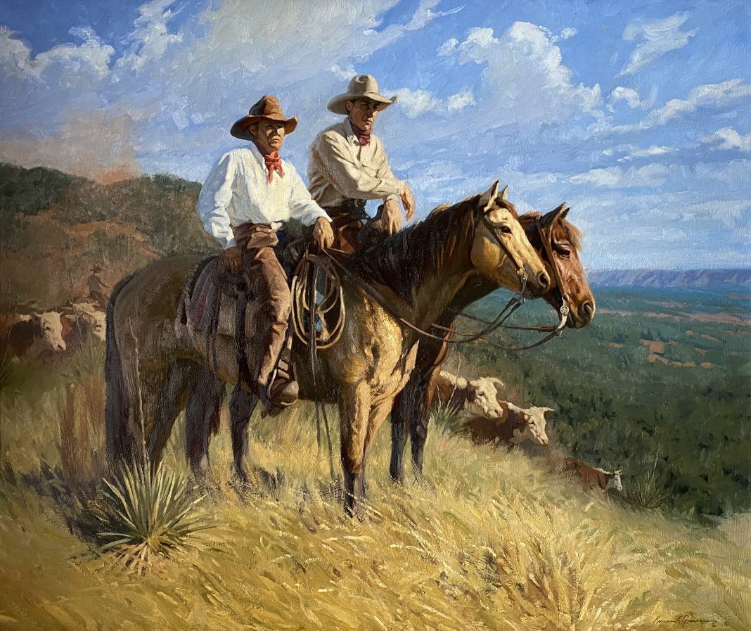 Bruce Greene Caprock Cowboys horses cattle cow open range western oil painting