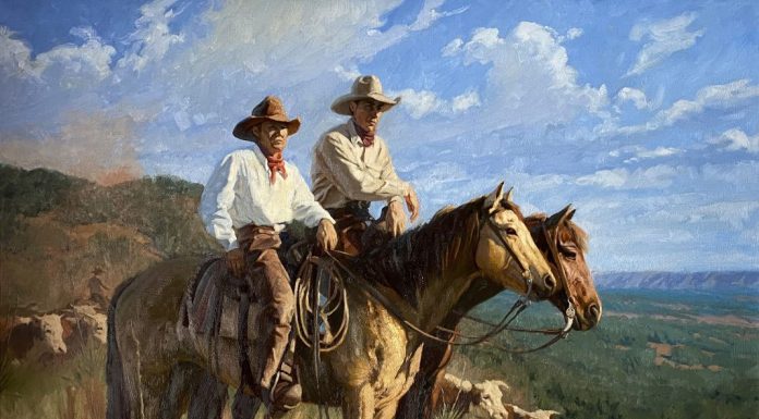 Bruce Greene Caprock Cowboys horses cattle cow open range western oil painting