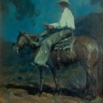 Bruce Greene Night Watch cowboy horse evening western oil painting